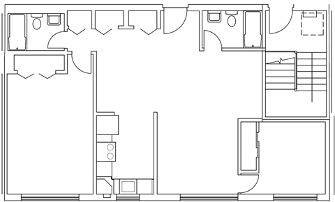 a floor plan of a small house with a bedroom and a living room